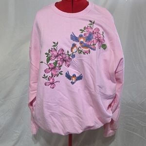 Jerzees Pink Floral Bird Embellished Sweatshirt.  3XL